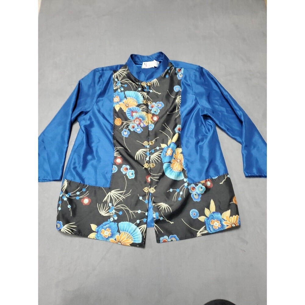 Vintage Maggie Sweet Tunic Top Shirt Blouse Womens 2X Blue Black Floral USA made